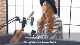  Presentation with piano keyboard - Theme enhanced with young-blonde-woman-musician-singing background and a dark gray colored foreground