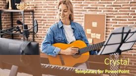  Presentation with music spanish - Presentation theme with young-blonde-woman-musician-singing background and a red colored foreground