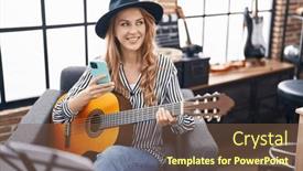  Presentation with classical music - PPT layouts consisting of young-blonde-woman-musician-using background and a tawny brown colored foreground