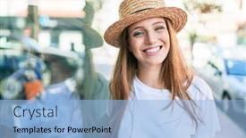  Presentation with wall street - Beautiful slide deck featuring young-blonde-woman-on-vacation backdrop and a light blue colored foreground