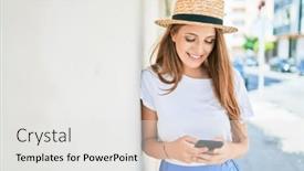  Presentation with wall street - Cool new slide set with young-blonde-woman-on-vacation backdrop and a white colored foreground