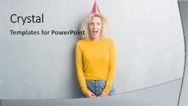  Presentation with fear - Slides having young blonde woman over grunge background and a light gray colored foreground