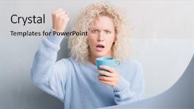  Presentation with coffee cup - Presentation consisting of young blonde woman over grunge background and a lemonade colored foreground