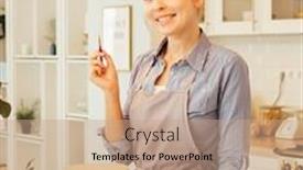  Presentation with decorate - Slides enhanced with young-blonde-woman-pastry-chef background and a coral colored foreground