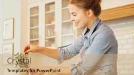  Presentation with decorate - Presentation theme consisting of young-blonde-woman-pastry-chef background and a coral colored foreground