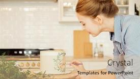  Presentation with decorate - Slide set having young-blonde-woman-pastry-chef background and a lemonade colored foreground