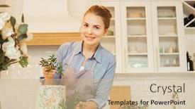  Presentation with decorate - PPT theme with young-blonde-woman-pastry-chef background and a soft green colored foreground