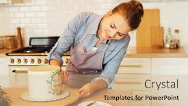  Presentation with pastry chef - Slides enhanced with young-blonde-woman-pastry-chef background and a coral colored foreground