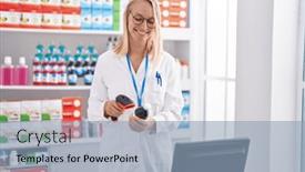  Presentation with scanning - Presentation featuring young-blonde-woman-pharmacist-scanning background and a light blue colored foreground