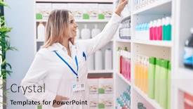  Presentation with product - Slides consisting of young-blonde-woman-pharmacist-smiling background and a lemonade colored foreground