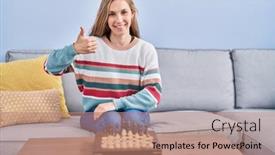  Presentation with chess - Theme featuring young-blonde-woman-playing-chess background and a  colored foreground