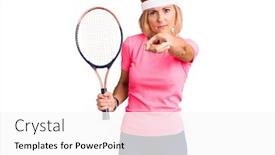  Presentation with tennis - Beautiful PPT theme featuring young-blonde-woman-playing-tennis backdrop and a white colored foreground