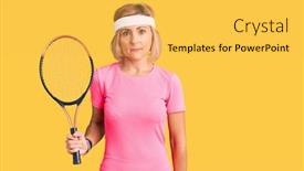  Presentation with attitude - PPT layouts enhanced with young-blonde-woman-playing-tennis background and a yellow colored foreground
