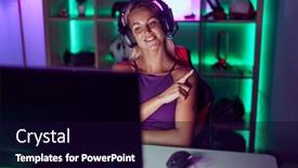  Presentation with war video game - Slides enhanced with young-blonde-woman-playing-video background and a  colored foreground