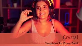  Presentation with video games playing - PPT theme consisting of young-blonde-woman-playing-video background and a red colored foreground