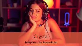  Presentation with video games playing - PPT theme consisting of young-blonde-woman-playing-video background and a red colored foreground