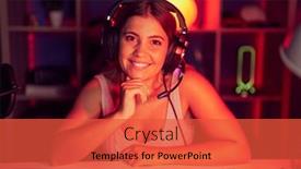  Presentation with video games playing - Presentation design enhanced with young-blonde-woman-playing-video background and a red colored foreground