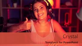  Presentation with video games playing - Theme featuring young-blonde-woman-playing-video background and a  colored foreground