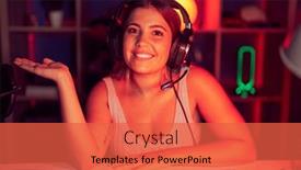  Presentation with video games playing - Presentation featuring young-blonde-woman-playing-video background and a  colored foreground