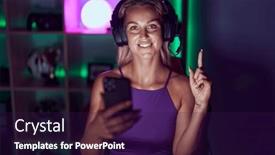  Presentation with video games playing - Presentation design enhanced with young-blonde-woman-playing-video background and a wine colored foreground