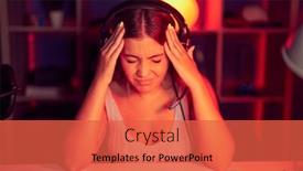  Presentation with migraine - Presentation design with young-blonde-woman-playing-video background and a  colored foreground