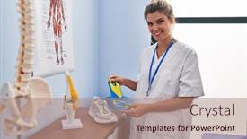  Presentation with clinic - Theme with young-blonde-woman-podiatrist-holding background and a coral colored foreground