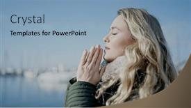  Presentation with closed - Presentation theme enhanced with young-blonde-woman-praying background and a light blue colored foreground