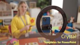  Presentation with recording - Presentation theme consisting of young-blonde-woman-preschool-teacher background and a tawny brown colored foreground