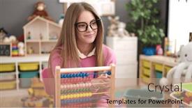  Presentation with maths - PPT theme featuring young-blonde-woman-preschool-teacher background and a coral colored foreground