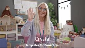  Presentation with saying - Slide set enhanced with young-blonde-woman-preschool-teacher background and a  colored foreground