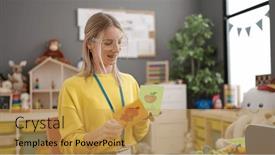  Presentation with teaching - PPT layouts consisting of young-blonde-woman-preschool-teacher background and a yellow colored foreground