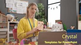  Presentation with teaching - Slides consisting of young-blonde-woman-preschool-teacher background and a violet colored foreground