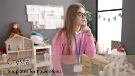 Presentation with preschool - Presentation featuring young-blonde-woman-preschool-teacher background and a  colored foreground