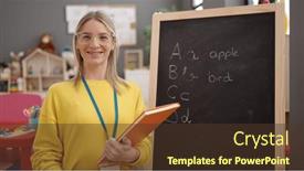  Presentation with preschool - Presentation consisting of young-blonde-woman-preschool-teacher background and a tawny brown colored foreground