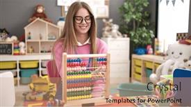  Presentation with preschool - Presentation design having young-blonde-woman-preschool-teacher background and a coral colored foreground