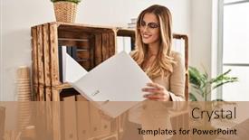  Presentation with binder - Slides consisting of young-blonde-woman-psychologist-holding background and a coral colored foreground