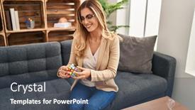  Presentation with psychology - Presentation theme enhanced with young-blonde-woman-psychologist-playing background and a ocean colored foreground