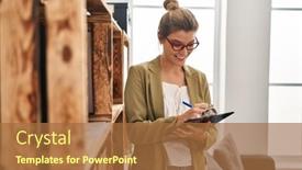  Presentation with writing - Slide deck having young-blonde-woman-psychologist-writing background and a  colored foreground