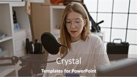  Presentation with radio - Theme consisting of young-blonde-woman-radio-reporter and a violet colored foreground