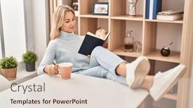  Presentation with coffee book - Theme with young-blonde-woman-reading-book background and a lemonade colored foreground