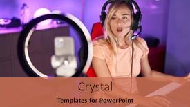  Presentation with recording - Slide deck enhanced with young-blonde-woman-recording-vlog background and a coral colored foreground