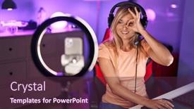  Presentation with recording - PPT layouts enhanced with young-blonde-woman-recording-vlog background and a tawny brown colored foreground