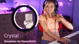  Presentation with recording - Presentation consisting of young-blonde-woman-recording-vlog background and a  colored foreground