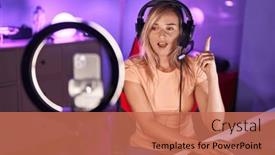  Presentation with recording - Slide deck featuring young-blonde-woman-recording-vlog background and a coral colored foreground