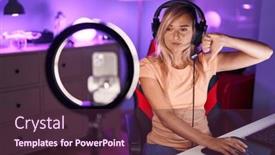  Presentation with recording - Slide set enhanced with young-blonde-woman-recording-vlog background and a tawny brown colored foreground