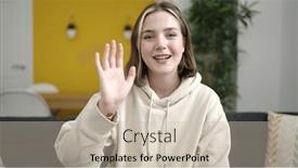  Presentation with saying - Presentation theme featuring young-blonde-woman-saying-hello background and a  colored foreground