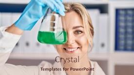  Presentation with test tube laboratory - Presentation theme featuring young-blonde-woman-scientist-holding background and a lemonade colored foreground