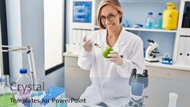  Presentation with liquid - Theme consisting of young-blonde-woman-scientist-injecting background and a light blue colored foreground