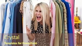  Presentation with clothing - Presentation design with young-blonde-woman-searching-clothes background and a tawny brown colored foreground