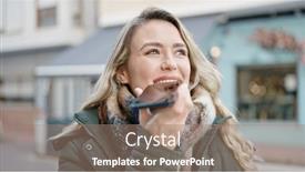  Presentation with voice - Presentation design with young-blonde-woman-sending-voice background and a  colored foreground